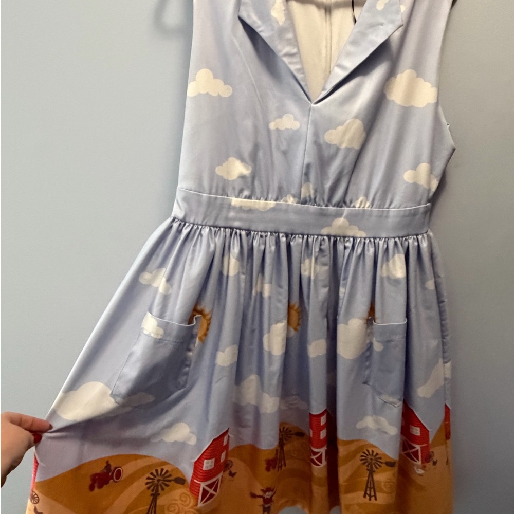 Lindy Bop Sky Blue and Mustard Midi Dress